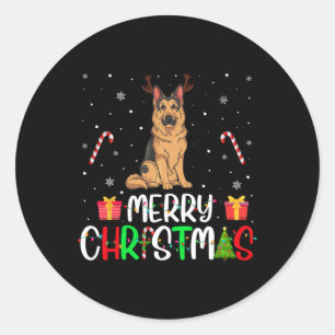 Adesivo Feliz Natal Luzes German shepherd Cão Reindee