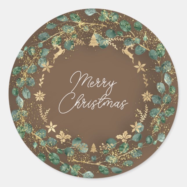 Adesivo Feliz Natal Marrom Wreath Green Woodland (Frente)