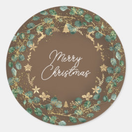Adesivo Feliz Natal Marrom Wreath Green Woodland