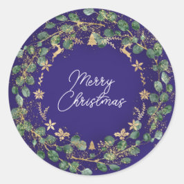Adesivo Feliz Natal Marrom Wreath Green Woodland Azul