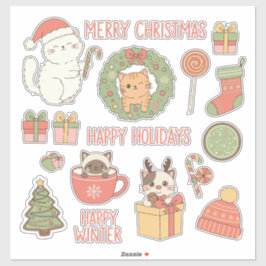 Adesivo Feliz Natal Meowy! Gatos Kawaii Adoráveis Férias