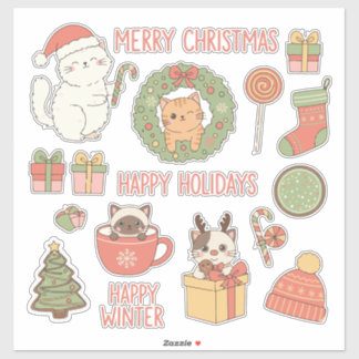 Adesivo Feliz Natal Meowy! Gatos Kawaii Adoráveis Férias