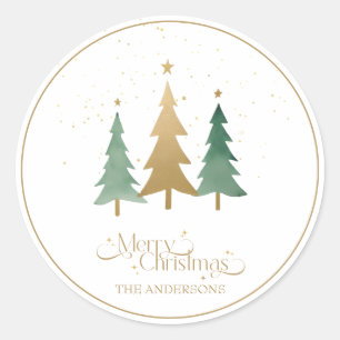 Adesivo Feliz Natal Minimalista Pinheiros Brancos