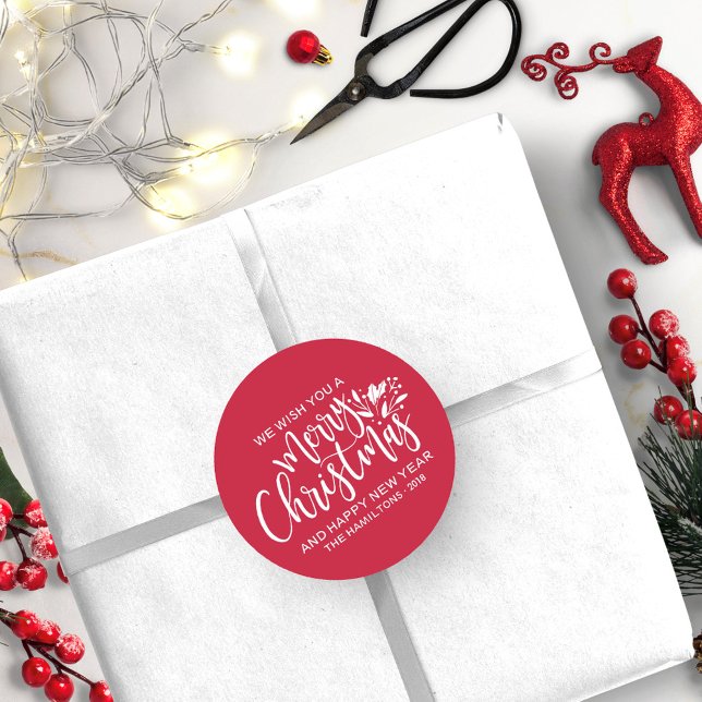 Adesivo Feliz Natal Moderno Vermelho Branco Script (Criador carregado)