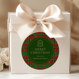 Adesivo Feliz Natal Monograma Crista Plaid Tartan