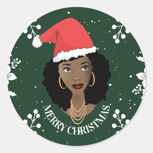Adesivo Feliz Natal, Mulher Negra, Chapéu Negra Vermelho,  (Frente)