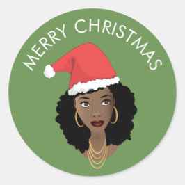 Adesivo Feliz Natal, Mulher Negra, Chapéu Negra Vermelho, 