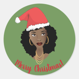 Adesivo Feliz Natal, Mulher Negra, Chapéu Negra Vermelho, 