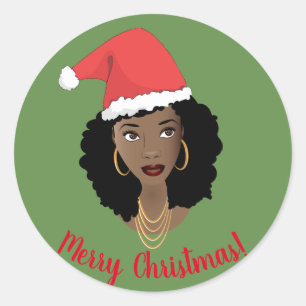 Adesivo Feliz Natal, Mulher Negra, Chapéu Negra Vermelho,