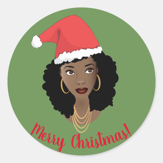 Adesivo Feliz Natal, Mulher Negra, Chapéu Negra Vermelho,  (Frente)