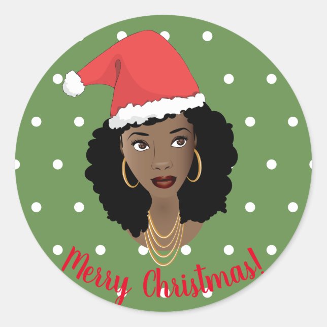 Adesivo Feliz Natal! Mulher Negra, Noel Hat Dots Green (Frente)