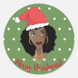 Adesivo Feliz Natal! Mulher Negra, Noel Hat Dots Green