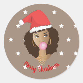 Adesivo Feliz Natal! Mulher Negra, Santa Chapéu, Goma, Est