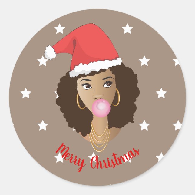 Adesivo Feliz Natal! Mulher Negra, Santa Chapéu, Goma, Est (Frente)