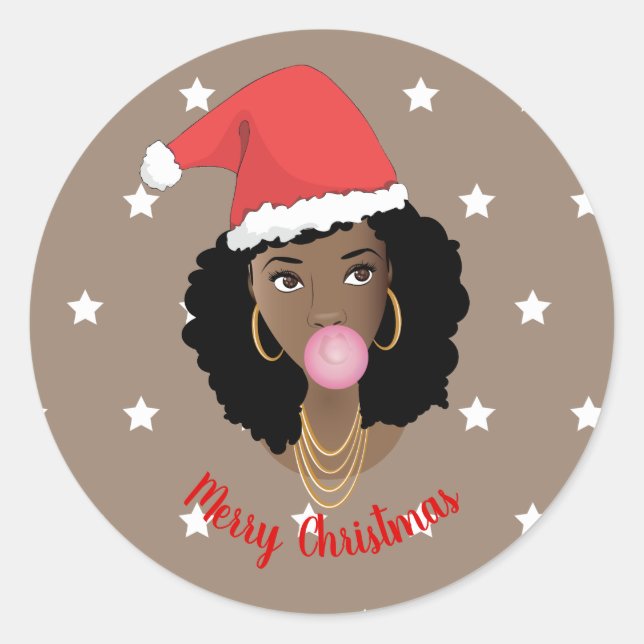 Adesivo Feliz Natal! Mulher Negra, Santa Chapéu, Goma, Est (Frente)