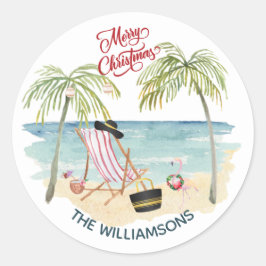 Adesivo Feliz Natal na Praia Nome da Família