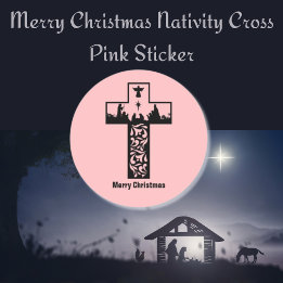 Adesivo Feliz Natal Natividade Cross Pink