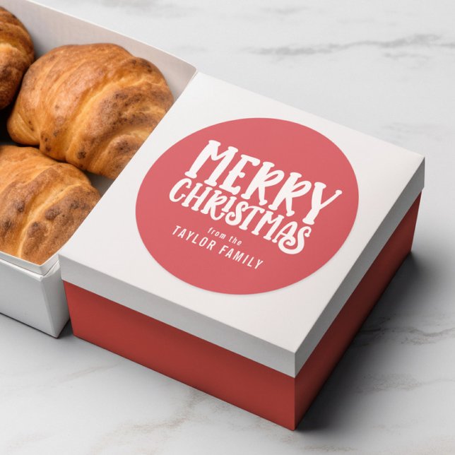 Adesivo Feliz Natal Negrito Texto Moderno Personalizado (Merry Christmas Bold Modern Text Personalized Classic Round Stickers from Ricaso. Other colors added)