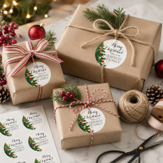 Adesivo Feliz Natal Nome da Família Árvore de Natal Elegan