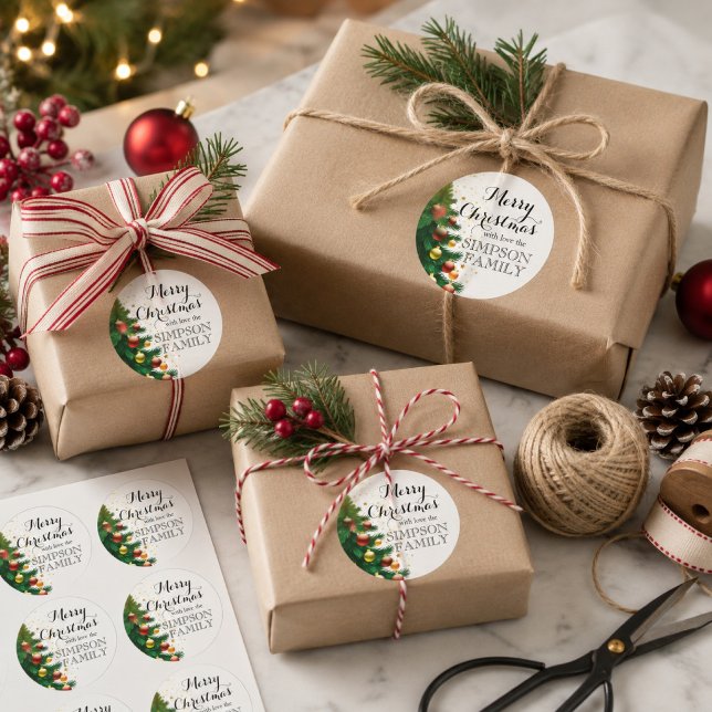 Adesivo Feliz Natal Nome da Família Árvore de Natal Elegan (Criador carregado)