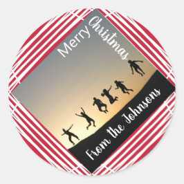 Adesivo Feliz Natal Nome da Família Foto Red Gift