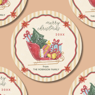 Adesivo Feliz Natal Nome da Família Sleigh Listras