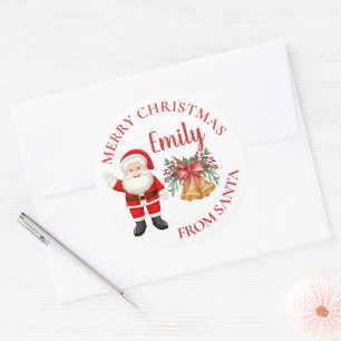 Adesivo Feliz Natal Nome do Papai Noel Bagas Sino Vermelho