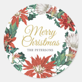 Adesivo Feliz Natal Nome Floral Poinsettia Wreath