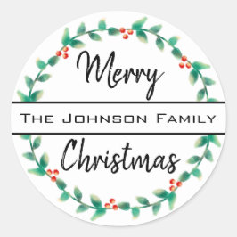 Adesivo Feliz Natal Nome Pessoal da Família Holly Wreath