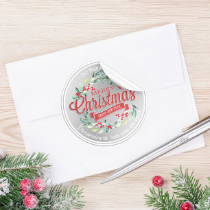 Adesivo Feliz Natal Novo Ano Vermelho Floral