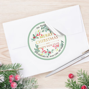 Adesivo Feliz Natal Novo Ano Vermelho Floral