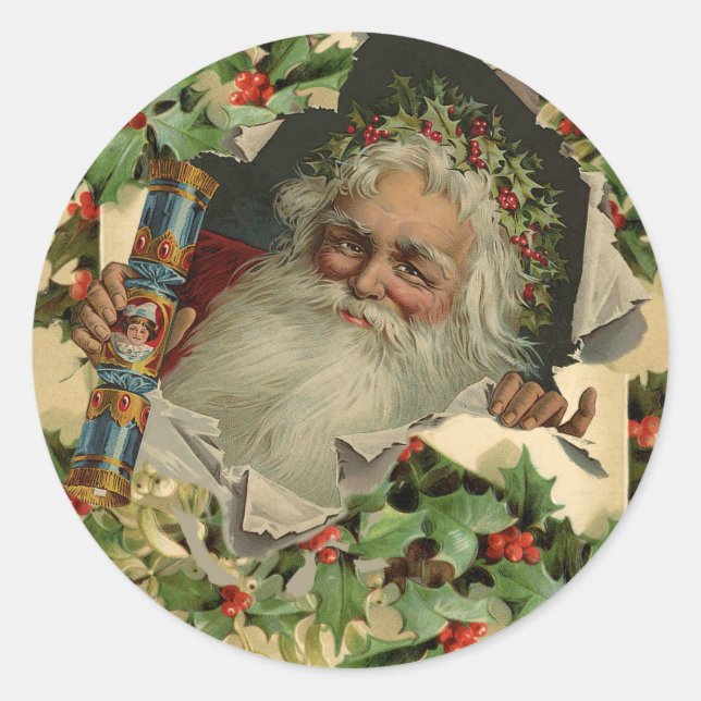 Adesivo Feliz Natal Pai Natal Claus Antiquado clássico (Frente)