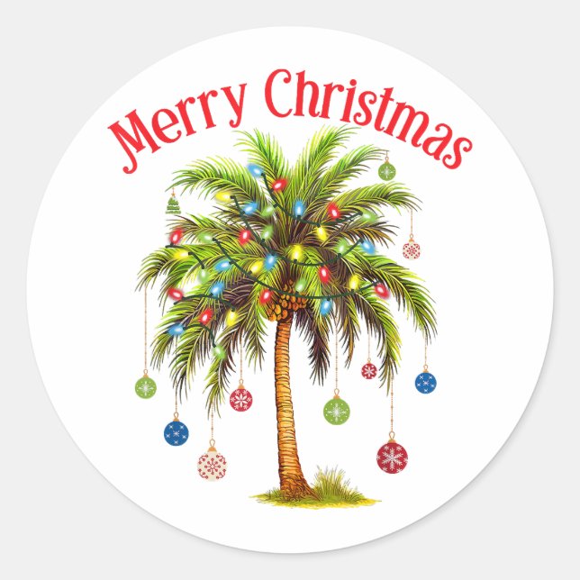 Adesivo Feliz Natal Palm Tree Light Havaiana Tropical (Frente)