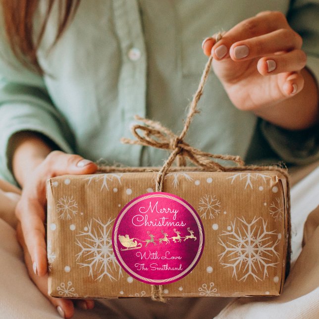 Adesivo Feliz Natal Papais noeis de algodão Reindeer Berry (Merry Christmas Cottage Santa Reindeer Berry Classic Round Sticker)