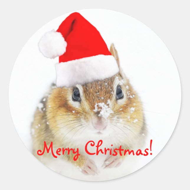 Adesivo Feliz Natal Papais noeis de neve Chipmunk (Frente)