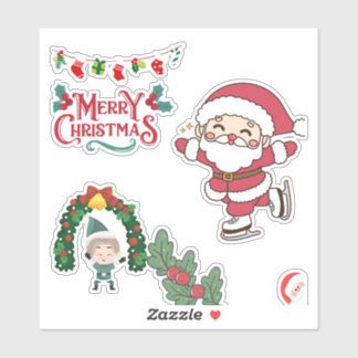 Adesivo Feliz Natal Papais noeis de Skater Crianças Feriad