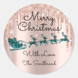 Adesivo Feliz Natal - Papais noeis Rosa Sleigh Drives Teal