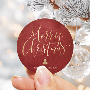 Adesivo Feliz Natal para Caligrafia Vermelha e Dourada