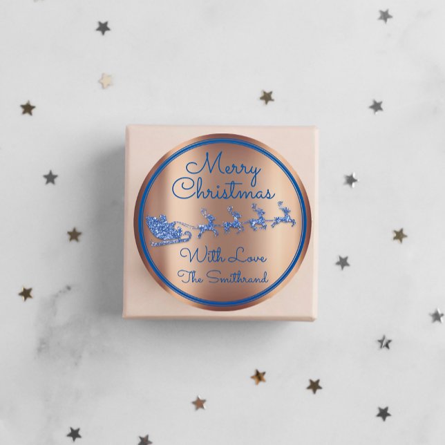 Adesivo Feliz Natal Para O Rosa De Marinho Azul (Merry Christmas To From Blue Navy Glitter Rose Classic Round Sticker)