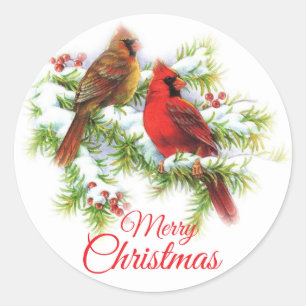Adesivo Feliz Natal Pássaros Cardinais Em Árvore