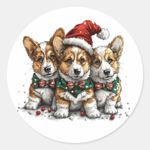 Adesivo Feliz Natal Pembroke Welsh Corgi Puppies