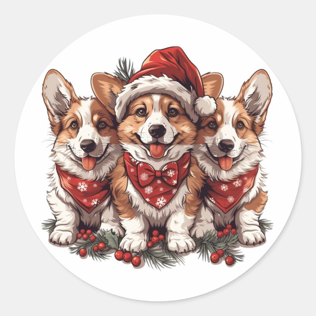 Adesivo Feliz Natal Pembroke Welsh Corgi Puppies (Frente)