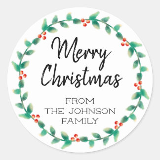Adesivo Feliz Natal Personalizado Holly Wreath