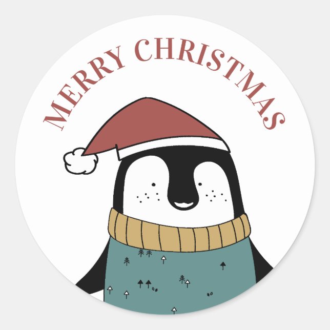 Adesivo Feliz Natal. Pinguim bonito. Animal de Papai noel  (Frente)