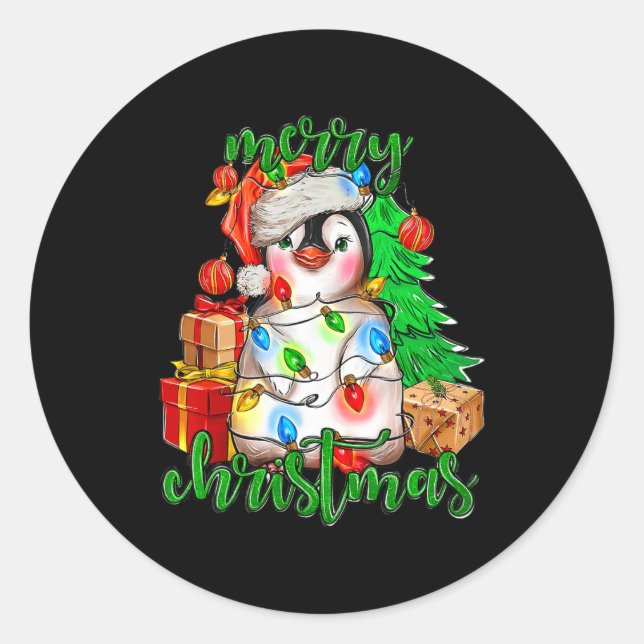 Adesivo Feliz Natal Pinguim Luz Santa Hat Funn (Frente)
