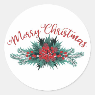 Adesivo Feliz Natal Pinheiro Galho Azevinho Baga Poinsetti