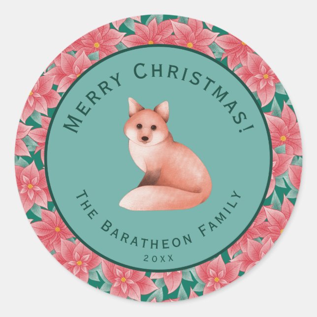 Adesivo Feliz Natal Poinsettia Personalizada Fox (Frente)