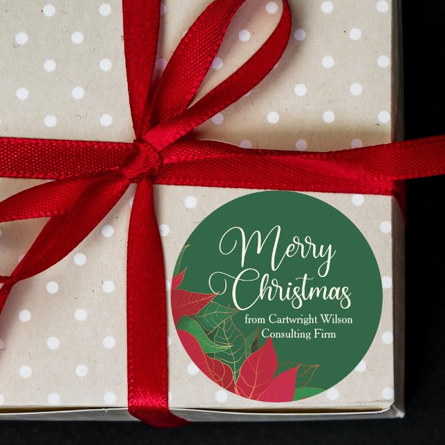 Adesivo Feliz Natal Poinsettia Verde Elegante (Criador carregado)