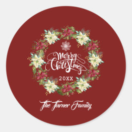 Adesivo Feliz Natal Poinsettia Wreath Monograma