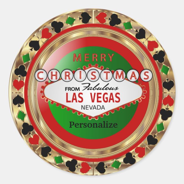Adesivo Feliz Natal Pôquer Chip de Las Vegas (Frente)